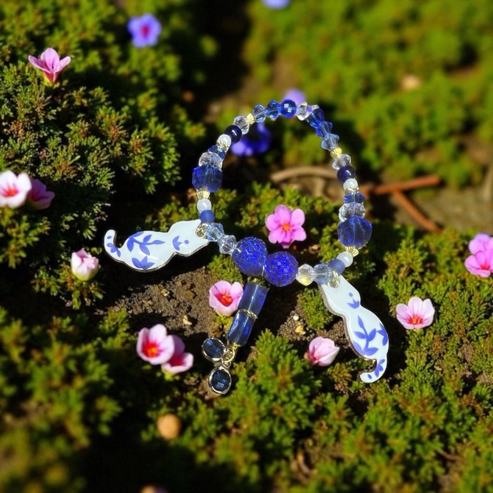 Artisan Blue and White Beaded Bracelet with Porcelain Accents
